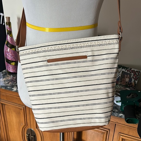 Striped Tan and Black Women's Bag - Picture 2 of 7
